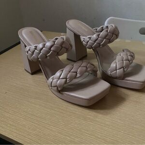 Elegant Braided Nude Block Heel Sandals
